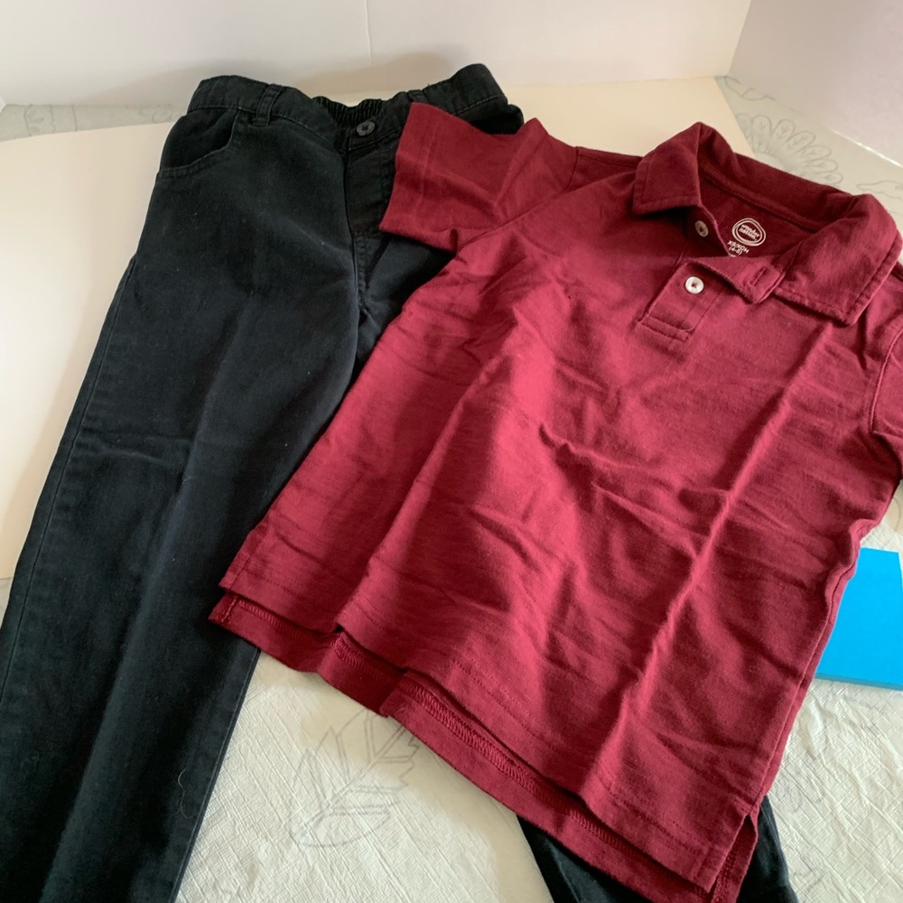 Garanimals Size 5T black pants. Elastic waist Shirt Size XS/XCH (4-5) Burgundy